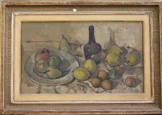 Leonard Appelbee (1914-2000) Still life of lemons and a benedictine bottle 11.5 x 19.5in.